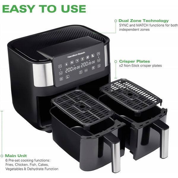 Hamilton Beach 8L Dual Basket Air Fryer 2850W Open Box