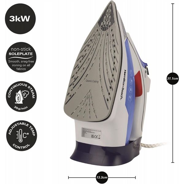 Hamilton Beach Pro SteamMax 3000W White & Blue Steam Iron Open Box